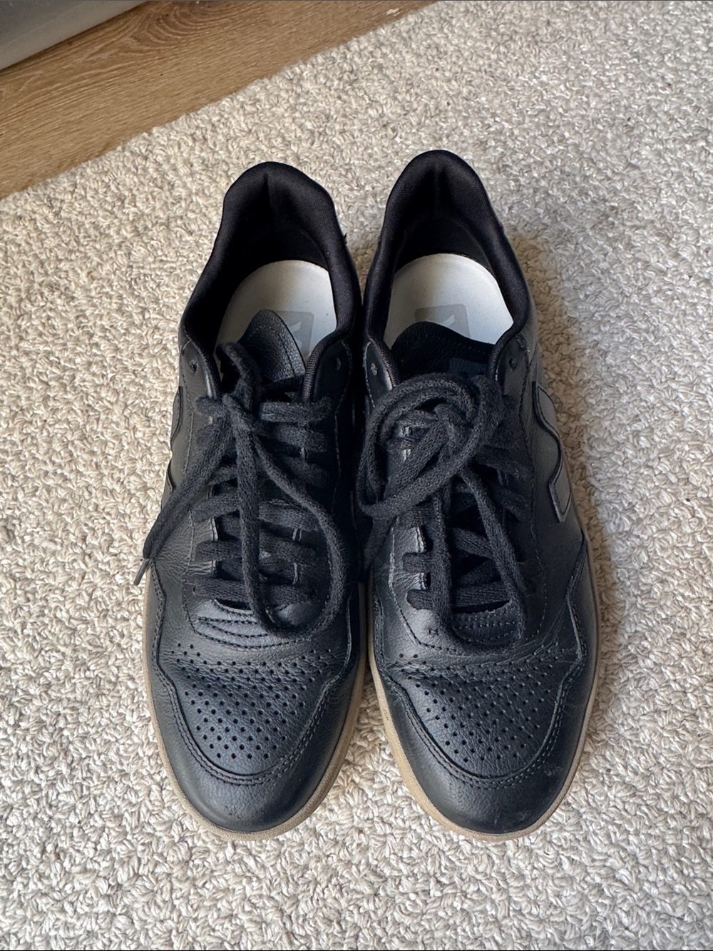 Veja Black Leather Sneakers with Gum Sole